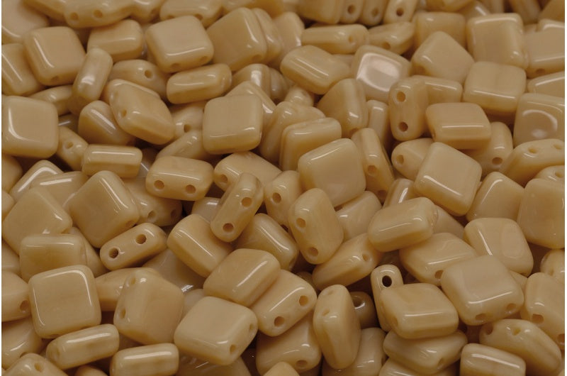 2-Holes Pressed Tile Beads, Beige (13020), Glass, Czech Republic