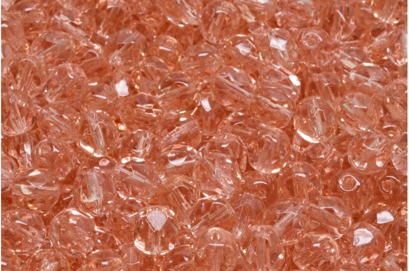 Faceted Round Fire Polished Beads, Transparent Pink (70120), Glass, Czech Republic