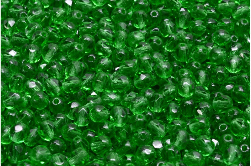 ファセットラウンドファイアポリッシュビーズ、エメラルドグリーン(50120)、ガラス、チェコ共和国