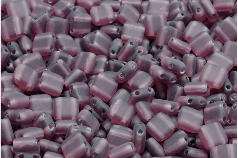 2穴プレスタイルビーズ、透明ライトアメジストマット(20050-84100)、ガラス、チェコ共和国