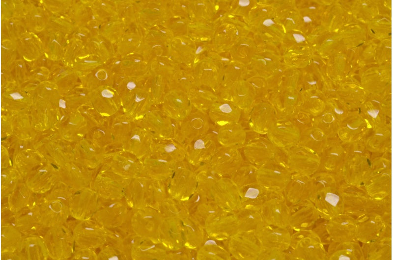 Faceted Round Fire Polished Beads, Transparent Yellow (80010), Glass, Czech Republic