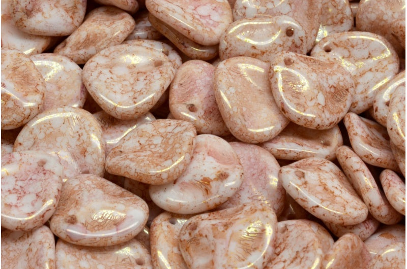 バラの花びらビーズ、ホワイトテラコッタレッド(02010-15495)、ガラス、チェコ共和国