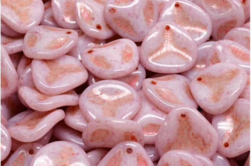 Rose Petal Beads, White Red Lined 34306 (02010-43808-34306), Glass, Czech Republic