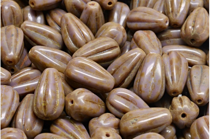 ドロップメロンビーズ、不透明アメジストトラバーチン(23030-86800)、ガラス、チェコ共和国