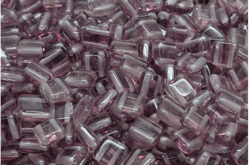 2 孔压制瓷砖珠,透明浅紫水晶 (20040),玻璃,捷克共和国