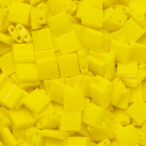 Miyuki Tila / Half Tila / Quater Tila 2-hole Beads, Opaque Yellow (# 0404), Glass, Japan