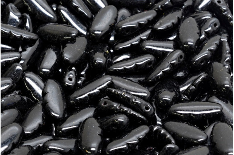 Serrated Dagger Beads, Black (23980), Glass, Czech Republic