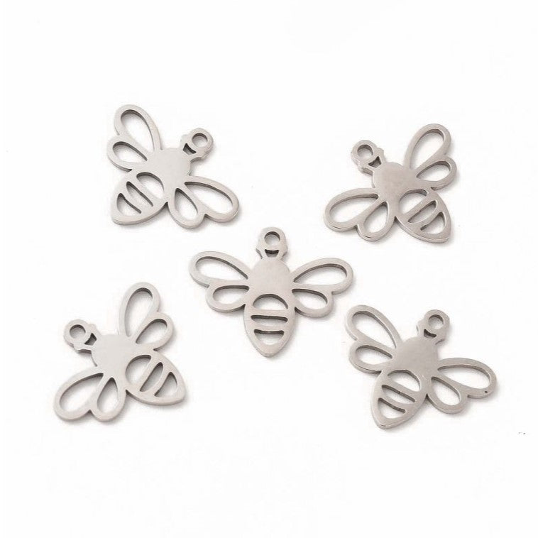 Pendant - bee, approx. 6x13x1 mm, Stainless Steel 304