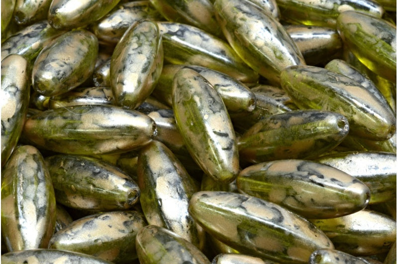 Peeled Olive beads, Transparent Green 86710 (50230-86710), Glass, Czech Republic