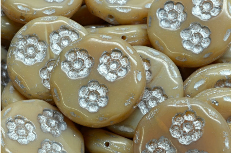 プレスビーズ、ベージュシルバーライン(11111-54301)、ガラス、チェコ共和国