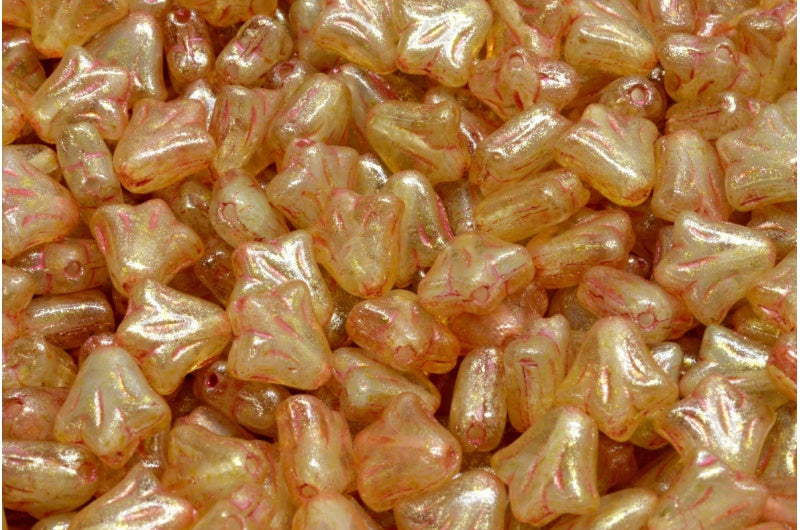 ユリの花ビーズ、R0301 レッドライン 34302 (R0301-43808-34302)、ガラス、チェコ共和国