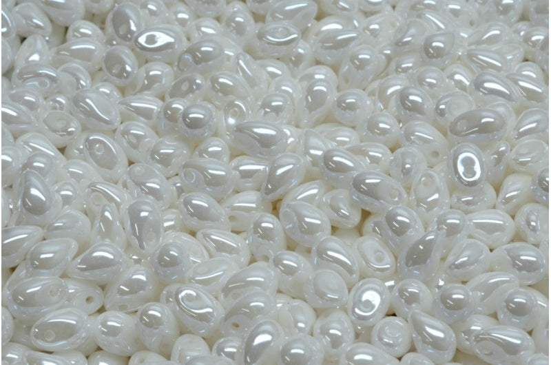 アウトレット 10グラム ドロップビーズ、4 x 6 mm、ホワイトオパールレインボーアイリス(02020-21402)、ガラス、チェコ共和国