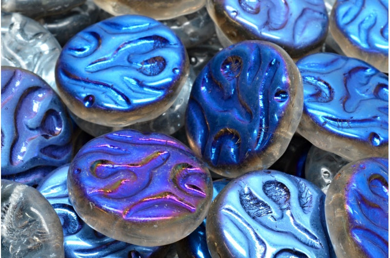 OUTLET 10 grams Flat Round Designed Beads With Ornament, 20 x 20 mm, Crystal 22201 (00030-22201), Glass, Czech Republic