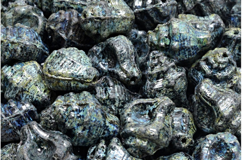 ミュレックスシェルビーズ、ブラックトラバーチン(23980-86800)、ガラス、チェコ共和国