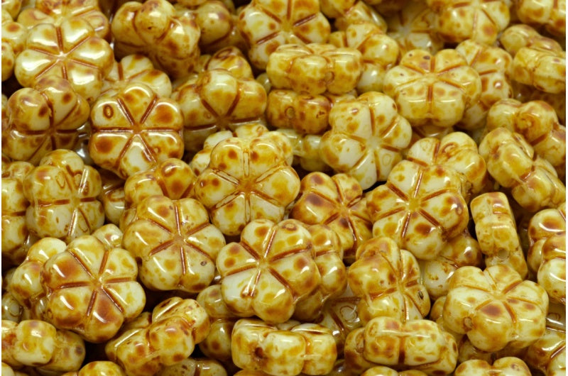 Garland Flower Beads, 83539 Travertin (83539-86800), Glass, Czech Republic