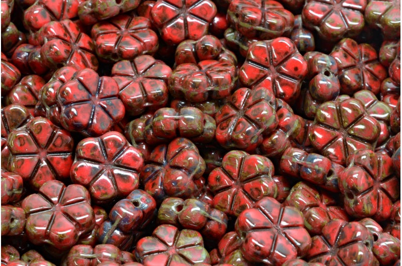 Garland Flower Beads, Red Travertin (93180-86800), Glass, Czech Republic