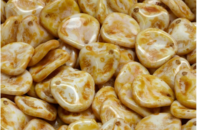 Rose Petal Beads, White Travertin (02010-86800), Glass, Czech Republic