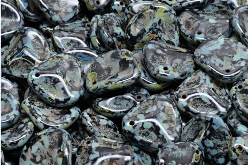 OUTLET 10 克玫瑰花瓣珠,14 x 13 毫米,黑色石灰华 (23980-86800),玻璃,捷克共和国