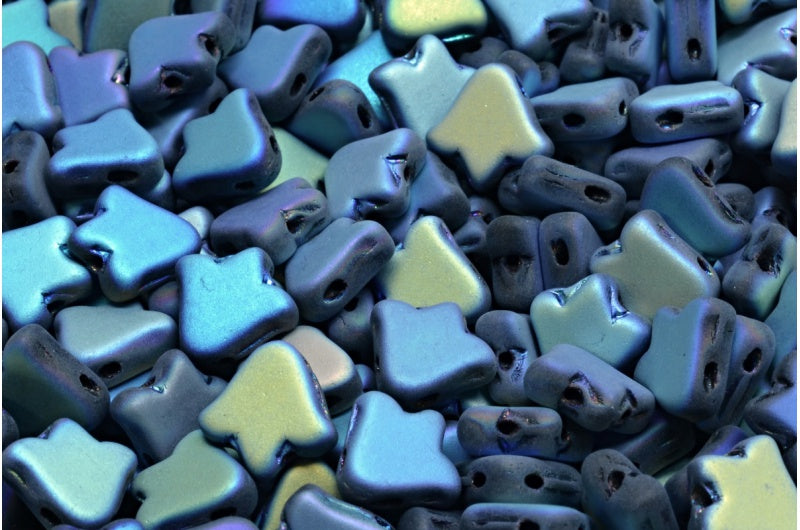 2-Hole Flat Tullip Bell Beads, Black Matte Ab Full (2X Side) (23980-84100-28703), Glass, Czech Republic