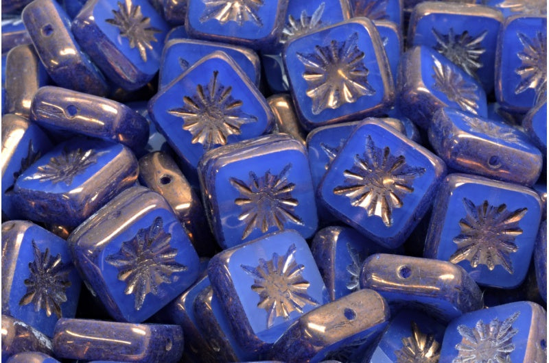 OUTLET 10 grams Table Cut Square Kiwi Beads, 10 x 10 mm, Opal Blue Bronze (31000-14415), Glass, Czech Republic