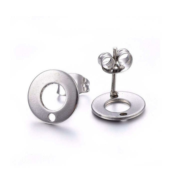 Stud Earring Round with Stopper, Stainless Steel 304