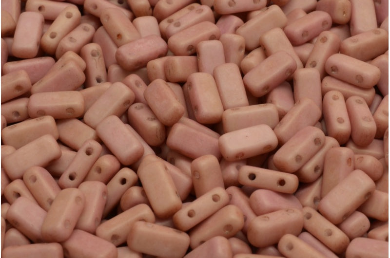 2-Holes Pressed Tile Beads, White Matte Luster Red Full Coated (02010-84100-14495), Glass, Czech Republic