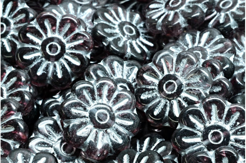 デイジーフラワービーズ、R0239 シルバーライン(R0239-54301)、ガラス、チェコ共和国