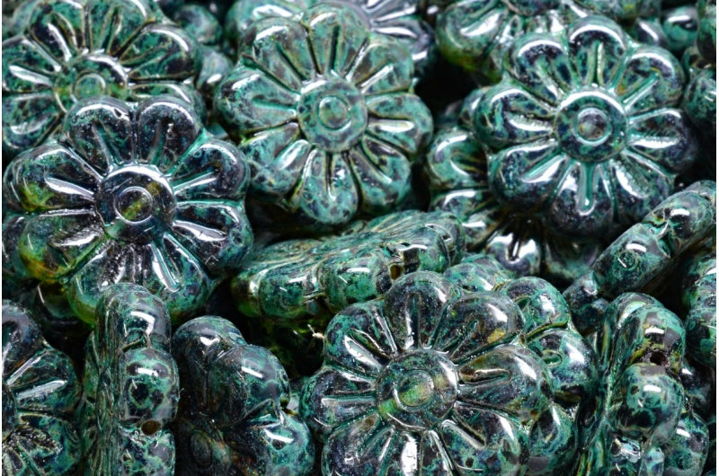 デイジーフラワービーズ、R0239 トラバーチン ライトターコイズ (R0239-86800-34309)、ガラス、チェコ共和国