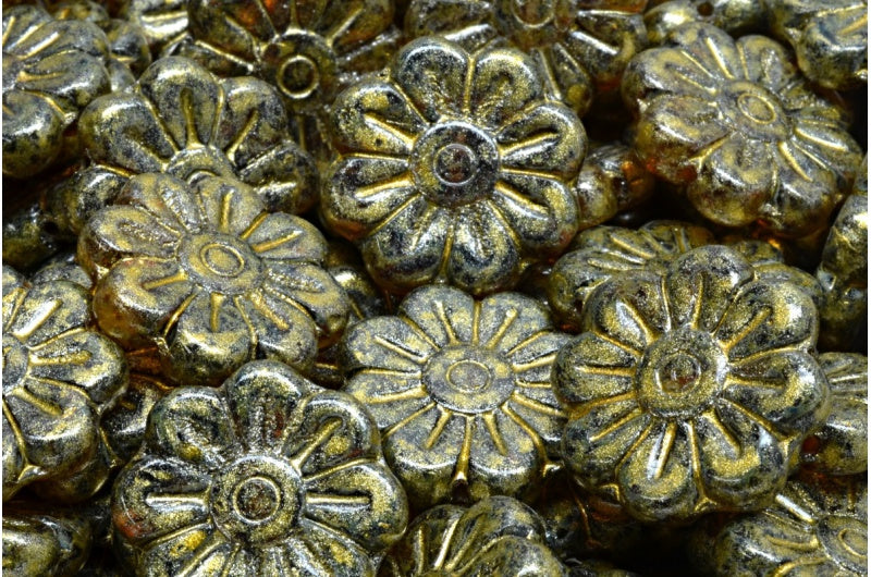 デイジーフラワービーズ、R0239 トラバーチン ライトイエロー (R0239-86800-34302)、ガラス、チェコ共和国