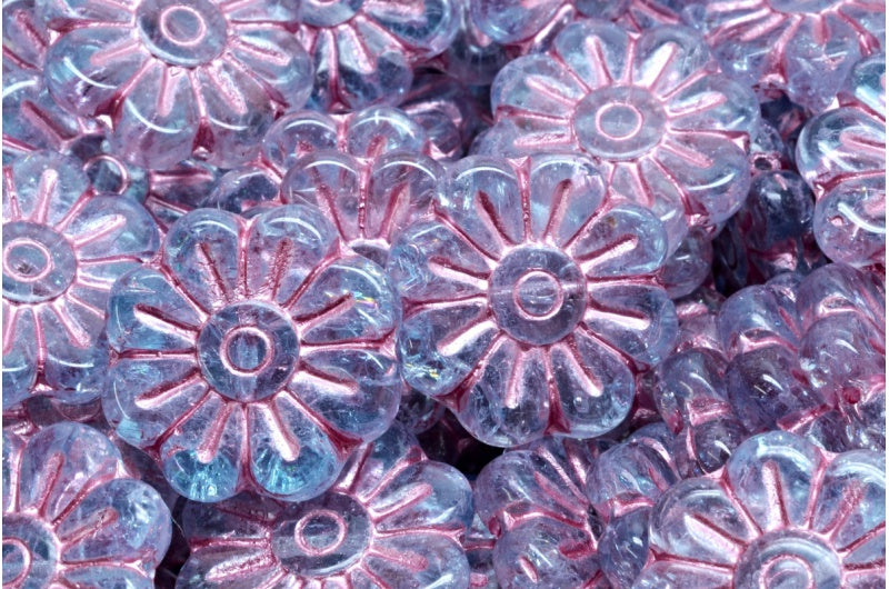 OUTLET 10 grams Daisy Flower Bead, 18 x 18 mm, R0601 Pink Lined (R0601-54321), Glass, Czech Republic
