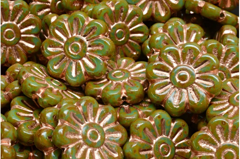 デイジーフラワービーズ、R0611 トラバーチン銅張り(R0611-86800-54307)、ガラス、チェコ共和国