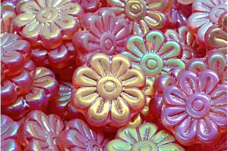 デイジーフラワービーズ、R0908 Abフル(2Xサイド)(R0908-28703)、ガラス、チェコ共和国