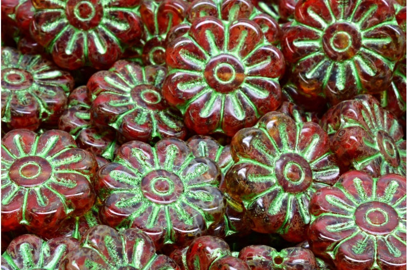 デイジーフラワービーズ、R0932 トラバーチン 43813 (R0932-86800-43813)、ガラス、チェコ共和国