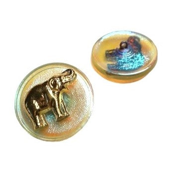 象の飾りが付いた手描きガラスボタン 1個、サイズ 14 (31.5 mm)、ガラス、チェコ共和国