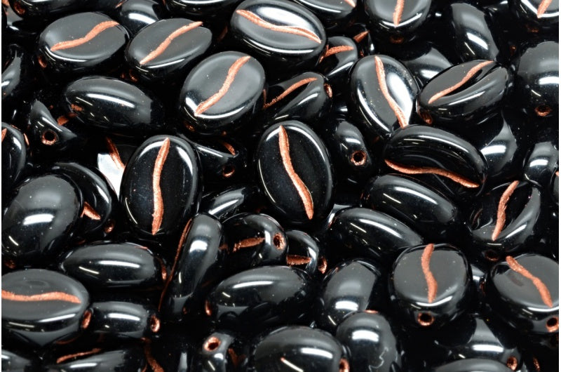 Coffee Bean Beads, Black Copper Lined (23980-54307), Glass, Czech Republic