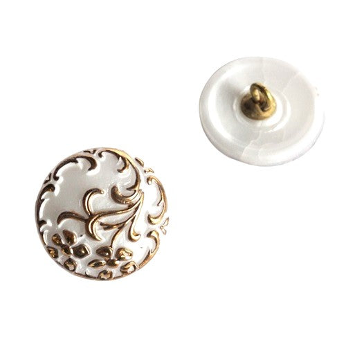 1 pcs Hand Painted Glass Buttons with ornament, size 8 (18 mm), Glass, Czech Republic