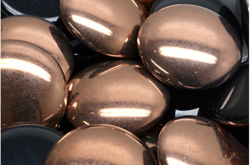 カボションビーズ、ブラックローズゴールドカプリ(23980-27101)、ガラス、チェコ共和国