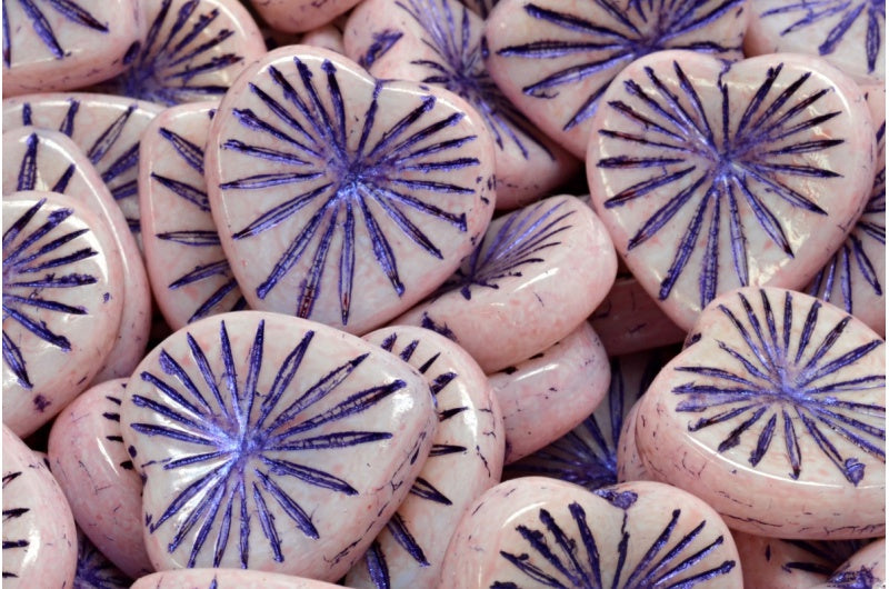 キウイハートビーズ、ホワイト 43810 ライトピンク (02010-43810-34304)、ガラス、チェコ共和国