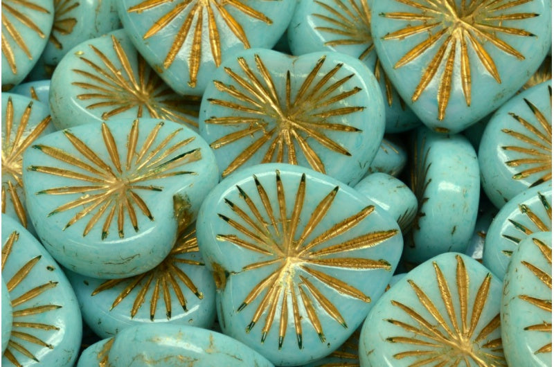 Kiwi Heart Beads, White Gold Lined Light Aqua Blue (02010-54302-34308), Glass, Czech Republic