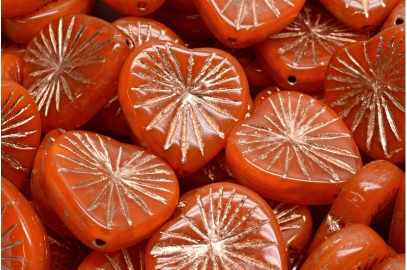 キウイハートビーズ、81250 銅線入り (81250-54318)、ガラス、チェコ共和国