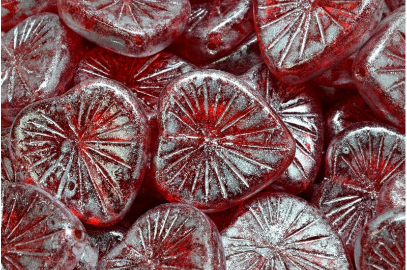 キウイハートビーズ、ルビーレッド 34301 (90080-34301)、ガラス、チェコ共和国