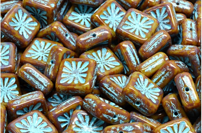 方形奇异果珠,不透明灰色洞石浅蓝色内衬(43020-86800-54308),玻璃,捷克共和国