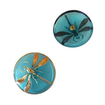 1個 ハンドペイントガラスボタン、飾りトンボ付き、サイズ18(40.5 mm)、ガラス、チェコ共和国