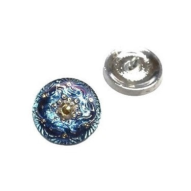 1個 手描きガラスボタン(飾り付き)、サイズ8(18 mm)、ガラス、チェコ共和国