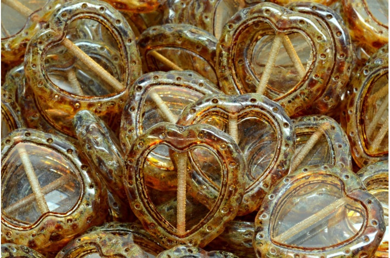 Table Cut Heart In Heart Beads, Crystal Travertin (00030-86800), Glass, Czech Republic