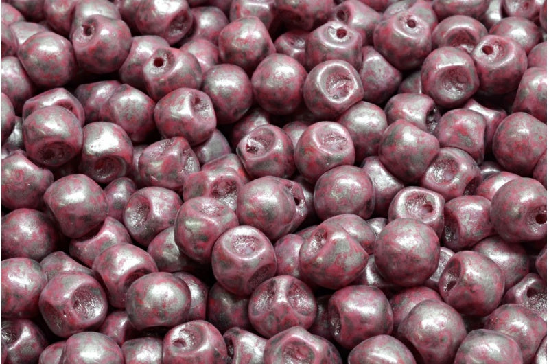 Mushroom Button Beads, White 84304 Silver Splash (02010-84304-86790), Glass, Czech Republic