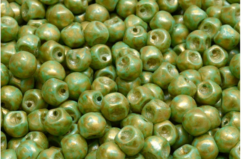 Mushroom Button Beads, White 84309 Gold Splash (02010-84309-86720), Glass, Czech Republic