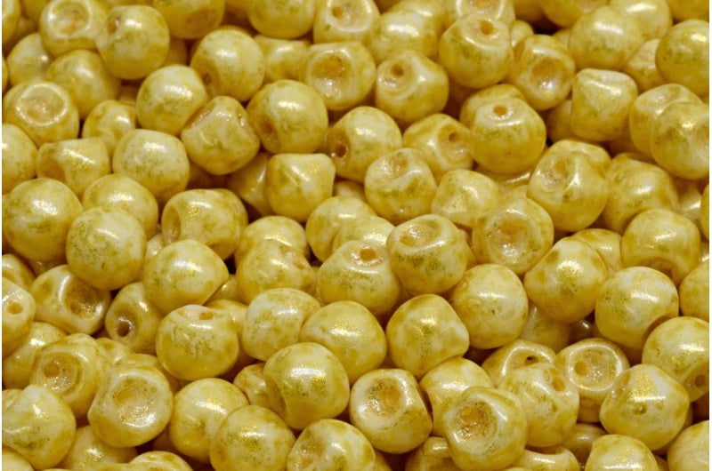 Mushroom Button Beads, White Opal Light Yellow (02020-34302), Glass, Czech Republic