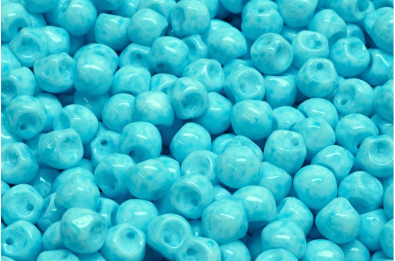 マッシュルームボタンビーズ、ホワイトオパールライトアクアブルー(02020-34308)、ガラス、チェコ共和国