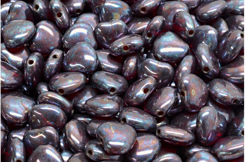 アウトレット 10グラム ハートビーズ、8 x 8 mm、ルビーレッド星雲(90080-15001)、ガラス、チェコ共和国